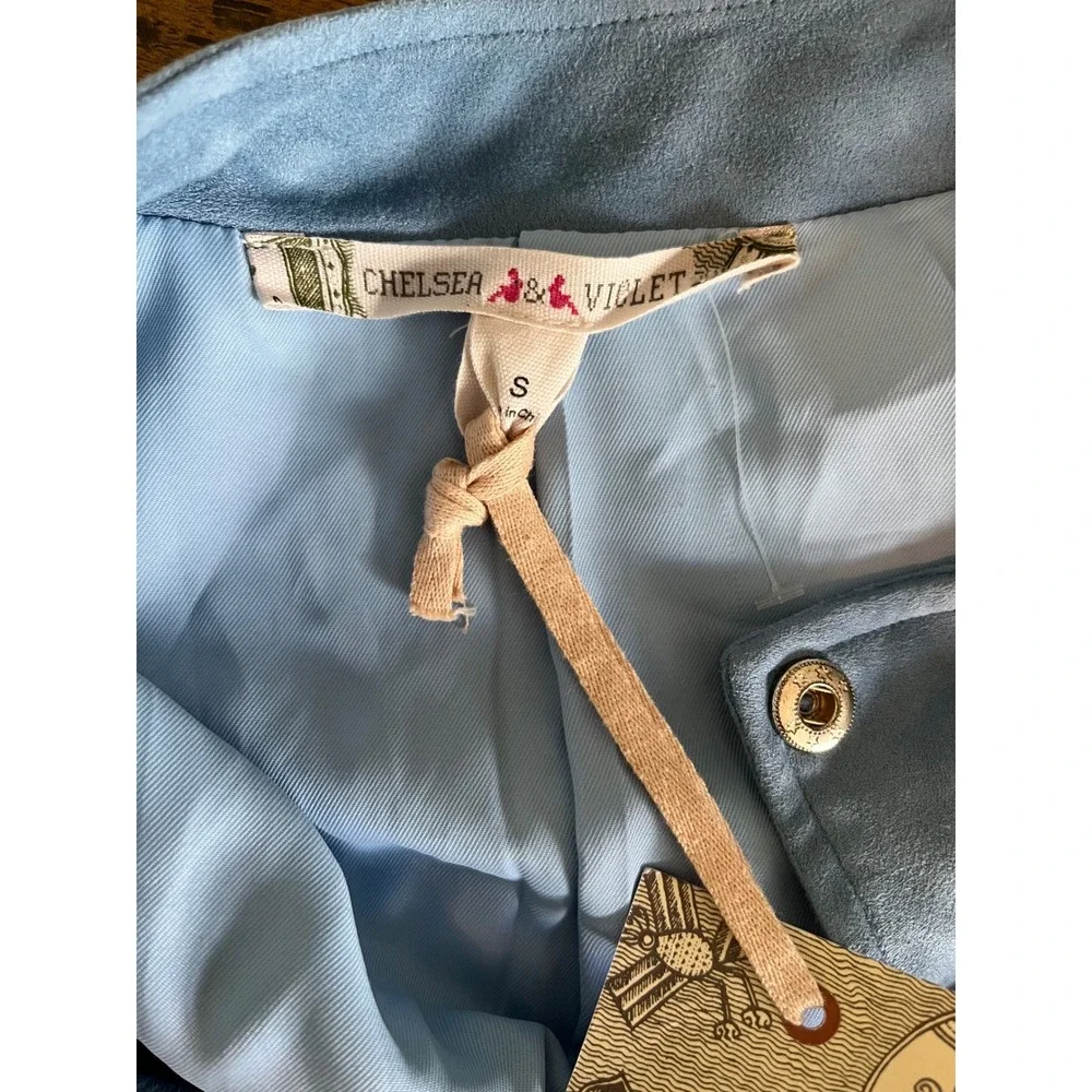 Chelsea & Violet Moto Jacket Faux Suede Small Blue Asymmetrical Zip Pocket NWT - Picture 7 of 11